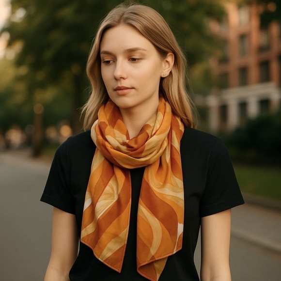 Ladies Scarf Brown Orange Swirl Sheer NWT - Picture 1 of 3